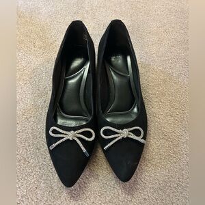 Jones New York Black Pointed Toe Flats with Crystal Bow